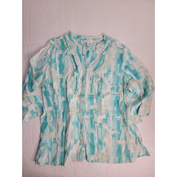 JM Collection 100% Linen Blouse Women’s SZ 22W Button Up Lagenlook Coastal - Picture 1 of 7